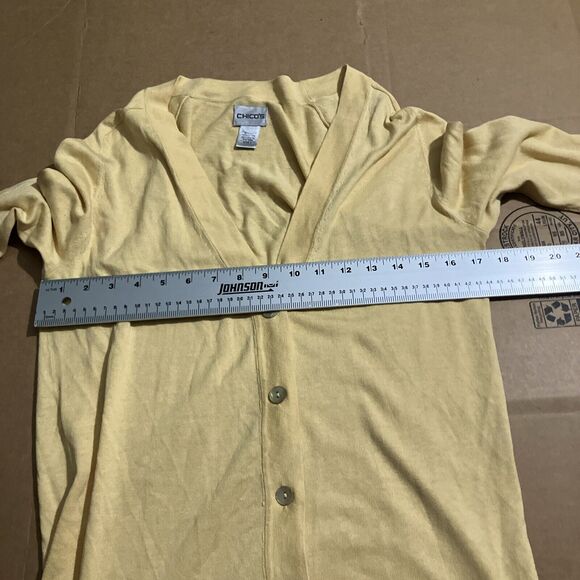 Chicos Yellow Cardigan Sweater, Women's Size 1 Ribbed V Neck, Button Up, Spring - Picture 6 of 12